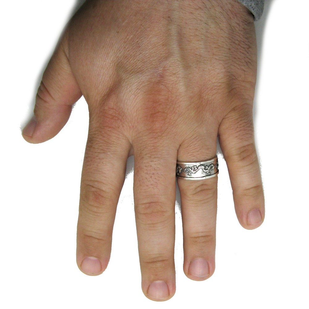 Genuine sterling silver ring 10mm band solid hallmarked 925 Dragon