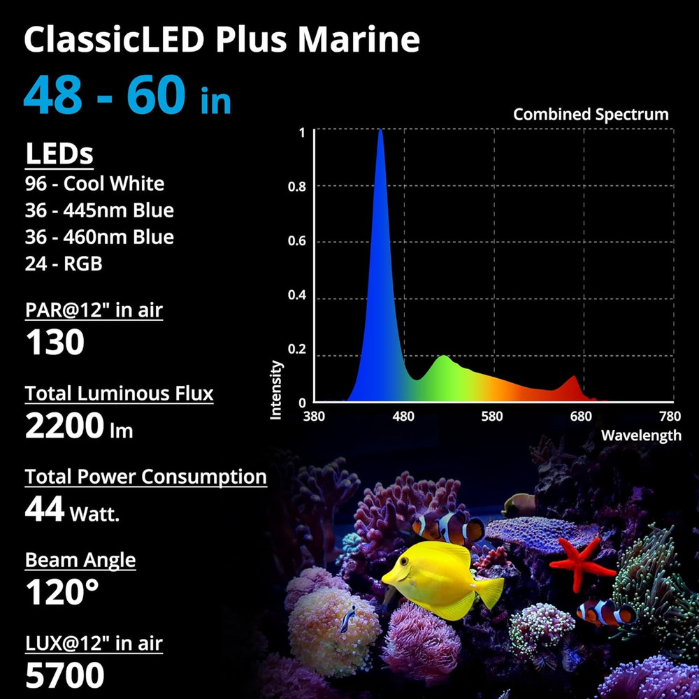 48W Saltwater Aquarium Light, Marine LED Reef Light for Corals, Programmable Tim