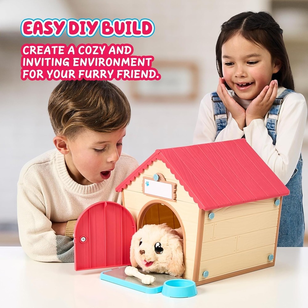 Realistic Puppy Playset with Dog House: Interactive, Customizable Name