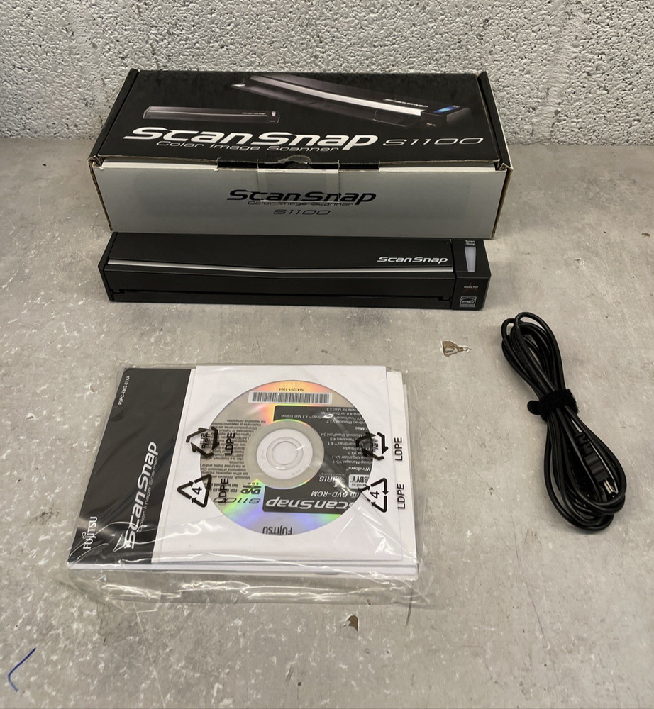 Fujitsu ScanSnap S1100 Document Scanner w/ USB Cable & Software Disk PA03610-B00