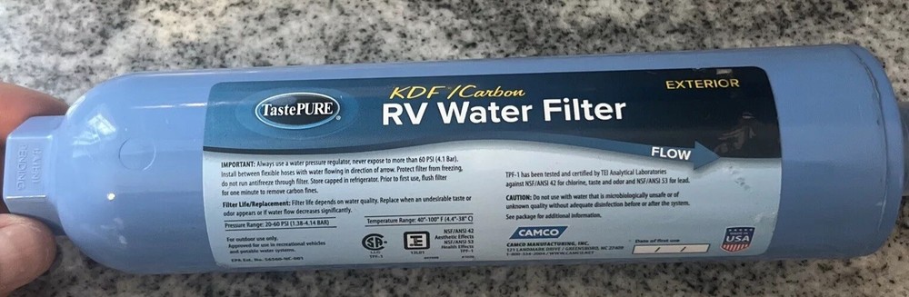 Taste Pure KDF/Carbon RV Water Filter Camco Manufacturing