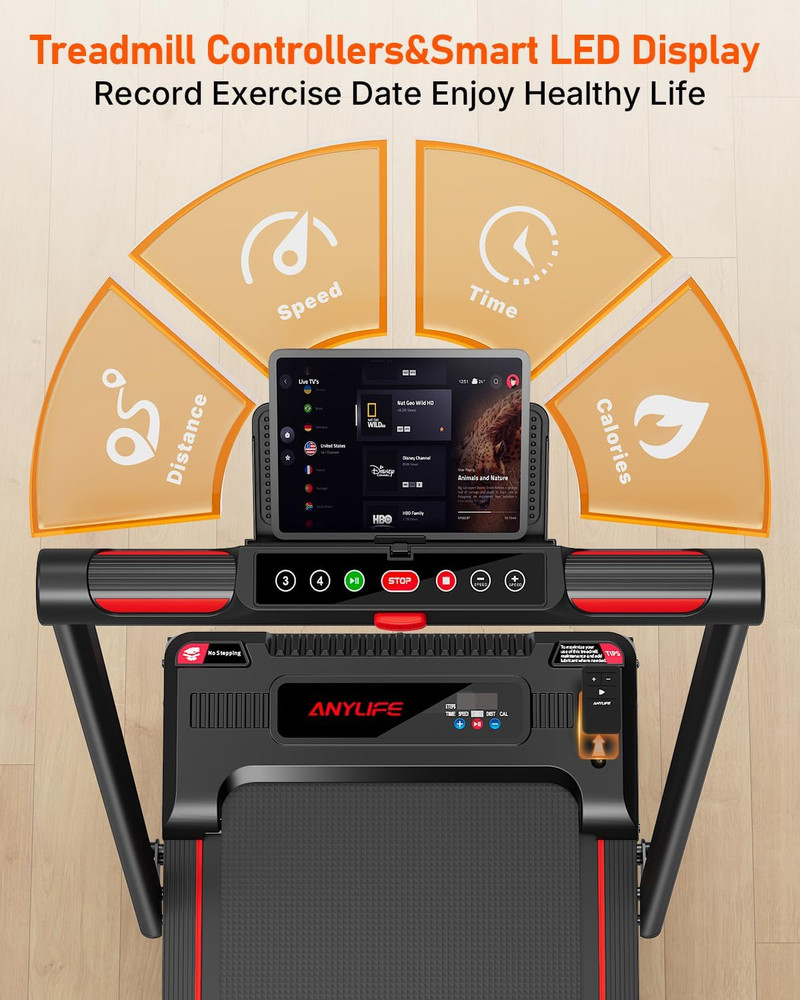 Compact Incline Walking Pad Treadmill with Handle, 330Lb Capacity, LED Display