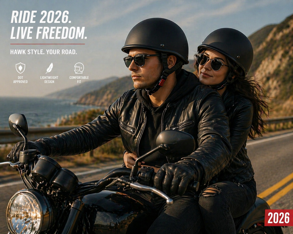 2 Pack Motorcycle Helmet DOT Approved Half Shell Matte Black Open Face, M