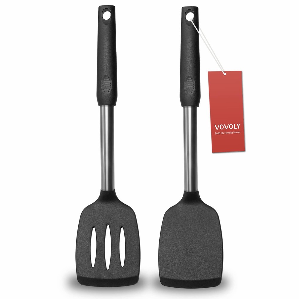 2 Pack Silicone Spatulas Solid Slotted Nonstick Turners Heat Resistant