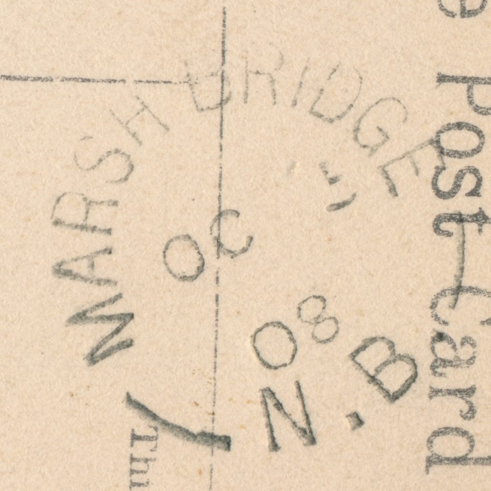 Marsh Bridge, NB- 1908 Split Ring Cancel on Postcard