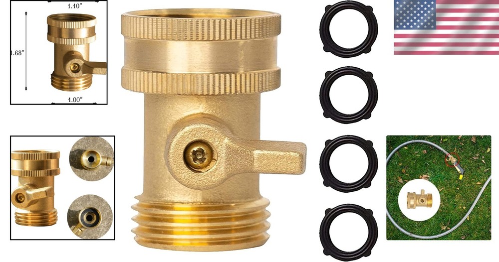 Solid Brass Garden Hose Shut Off Valve with 4 Washers - Leak-Proof Design