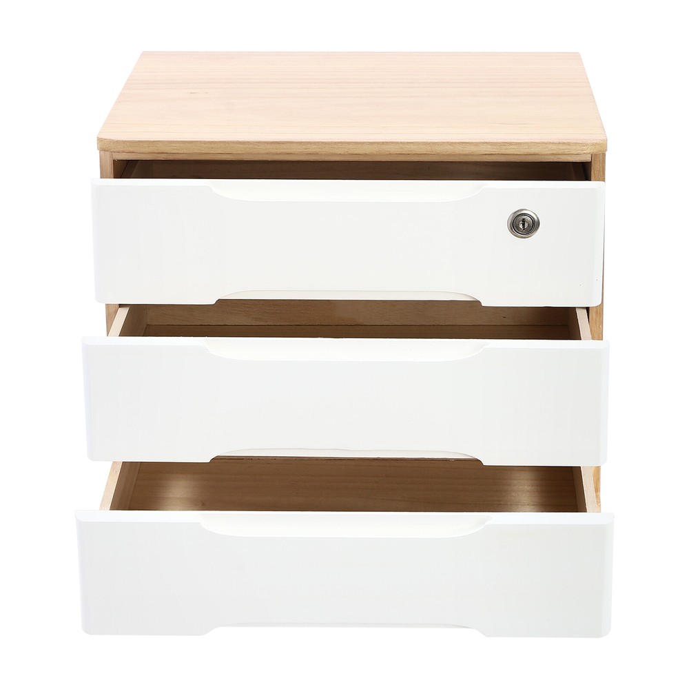 Wooden 3-Tier Desktop Organizer with Locking Drawers for Efficient Storage