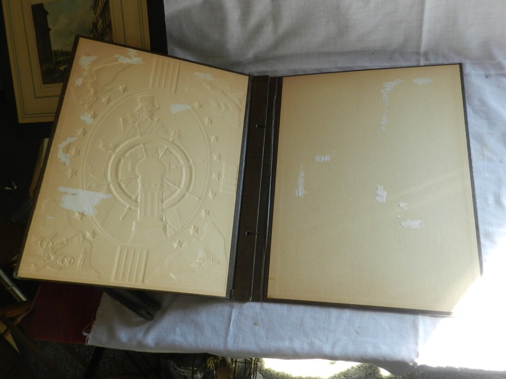 Vintage WW2 Era Scrapbook, Uncle Sam, Plane, Eagle, Ship, Cannon
