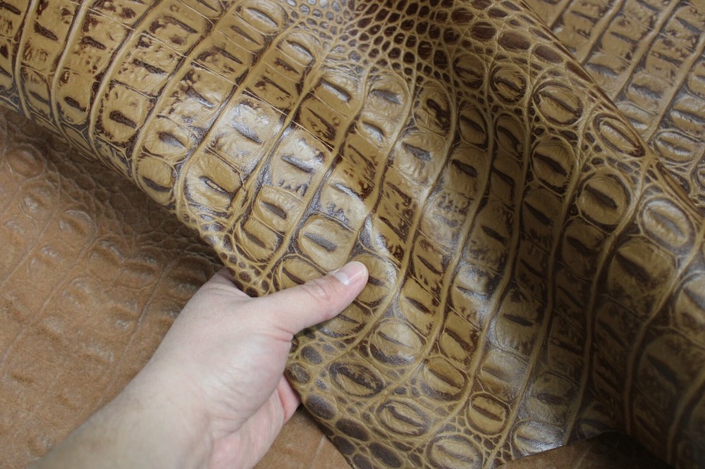TAN CROCODILE EMBOSSED LEATHER: Thickness 2.5-3 oz. - Leatherworking cowhide