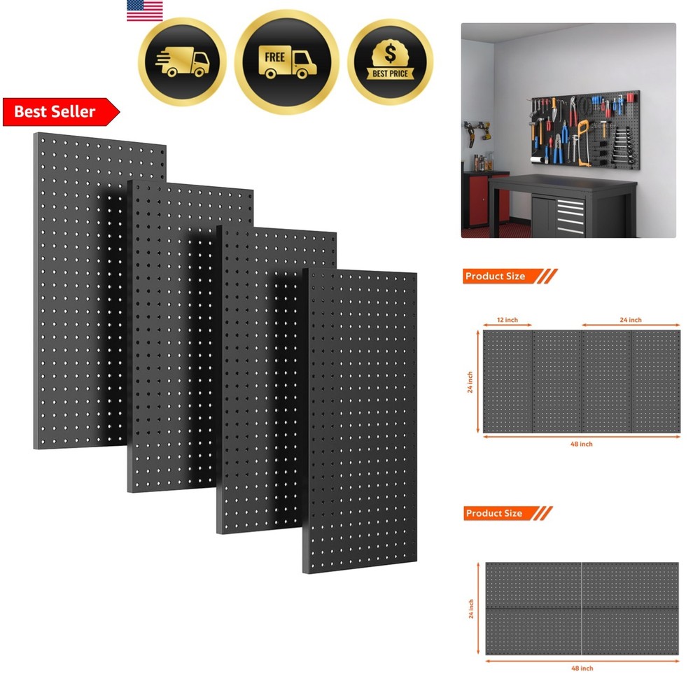 Pegboard Wall Panels Garage Tool Storage Metal Pegboard 4pcs Black