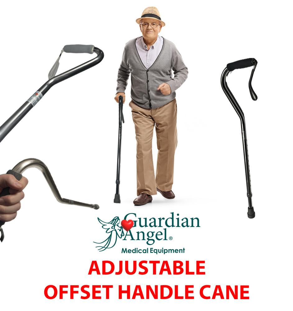 Offset Handle Walking Cane (Black) (31"-40" Adjustable) by Guardian Angel