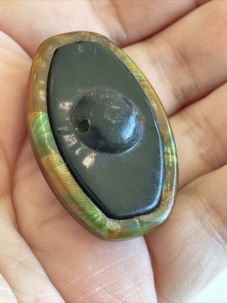 Large Unusual Hollow Celluloid Button Green Orange