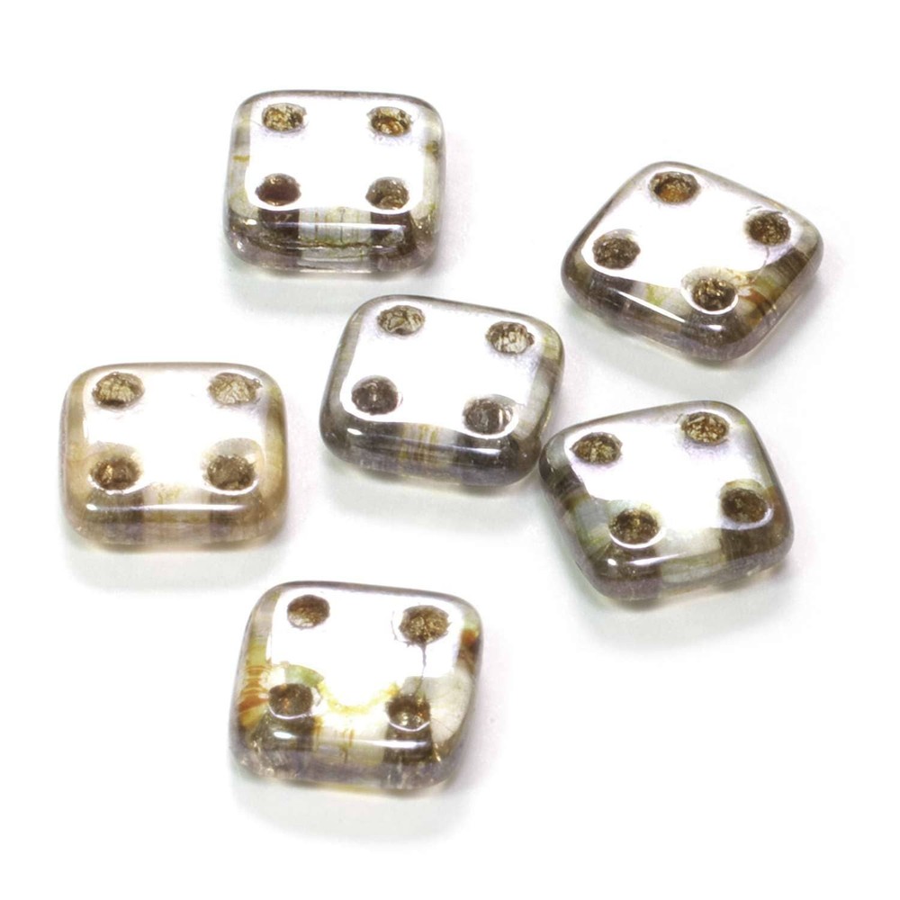 Square 4-Hole Bead, Luster Green, 6mm x 6mm