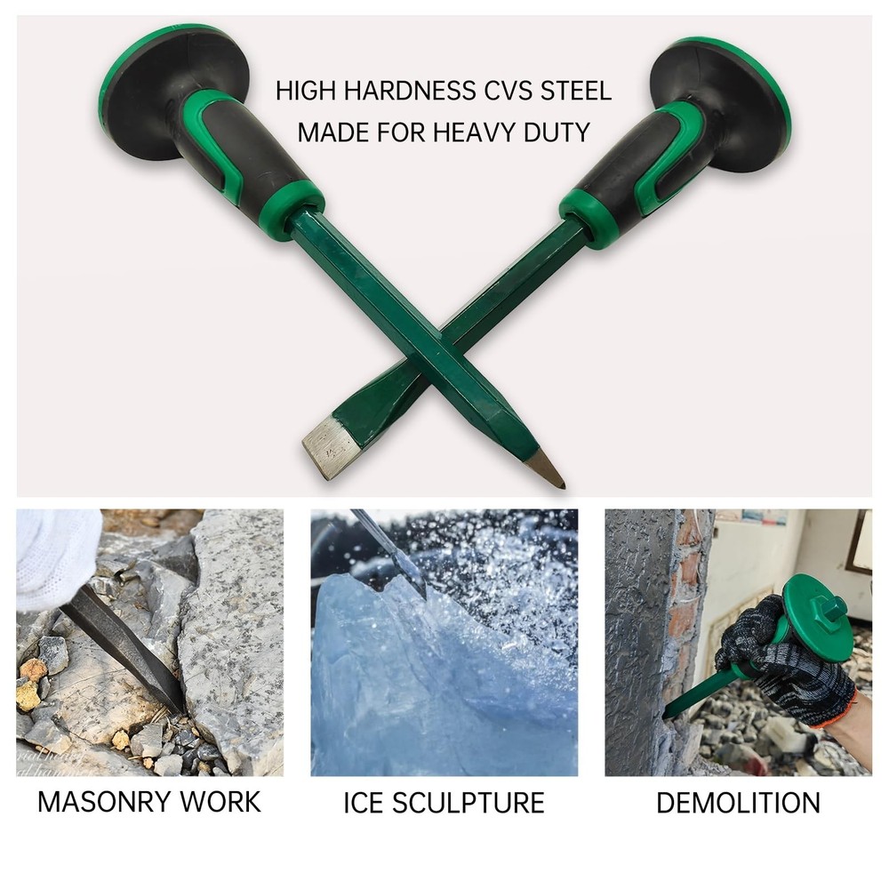 Heavy Duty Masonry Chisel Set,12 Inch Point and Flat Chisel with Hand Protect...