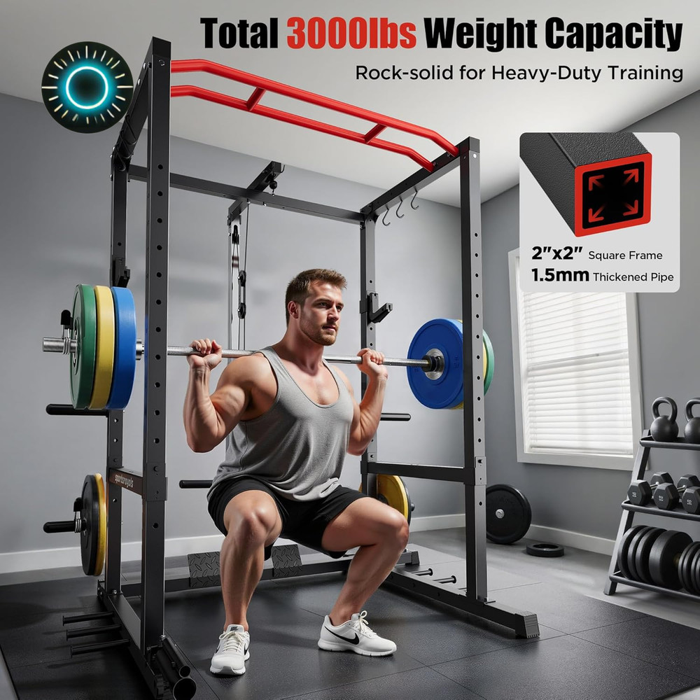 Sportsroyals Power Cage 1600Lbs Multi-Function Power Rack with Adjustable Cable