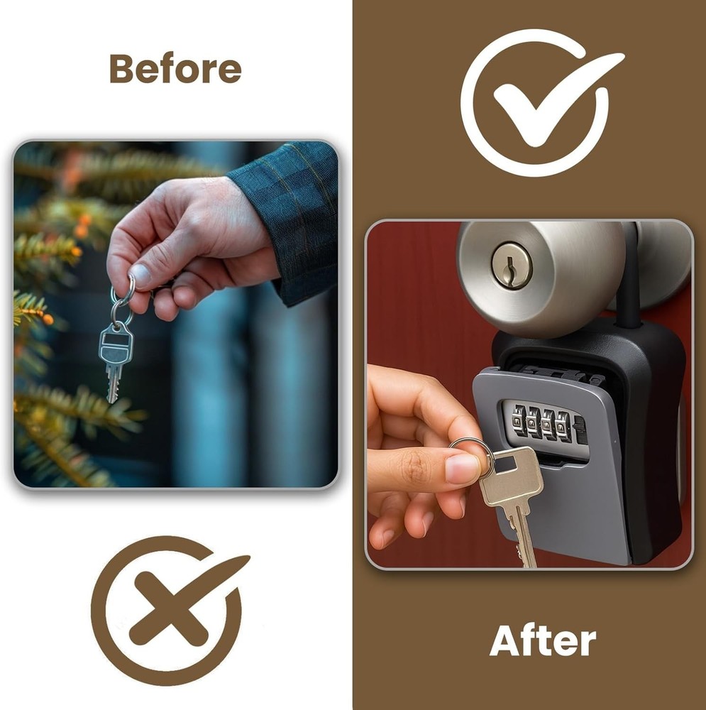 Portable Wall Mount Password Key Box, Resettable Code Safe Security Lock Box