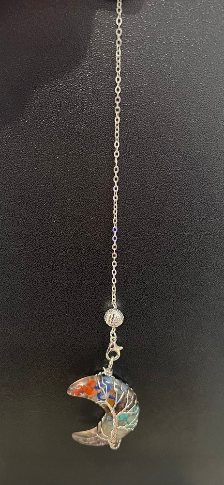 7 Chakra Hexagonal Divination Pendulum, Crescent moon Pendulum, Chakra Cresenvr