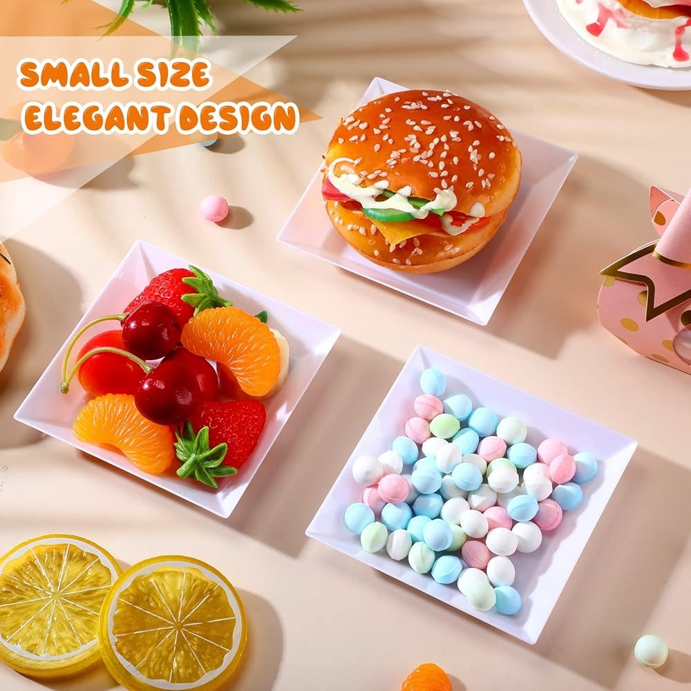 Plastic Dert Appetizer Plates Disposable, Small Square Plastic