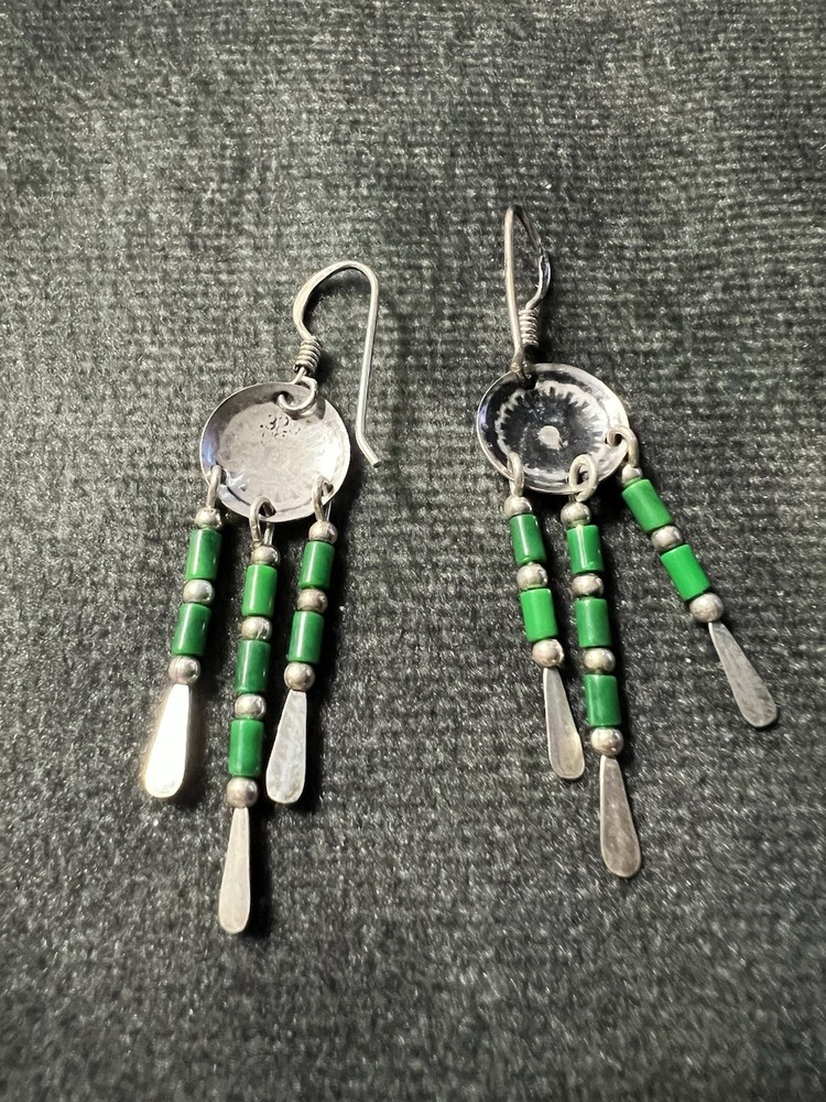 The Silver Bird Sterling Silver Concho Malachite Dangle Earrings USA
