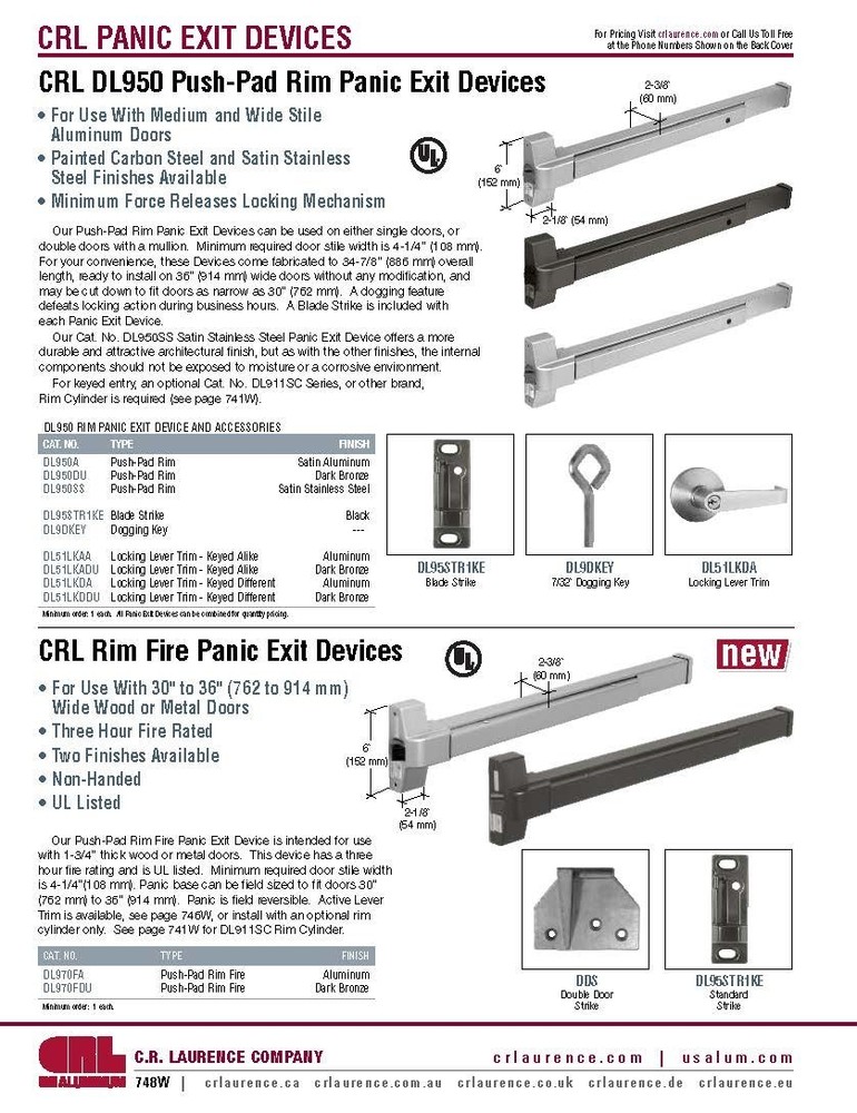 CRL DL950A Push Bar Panic Exit Device
