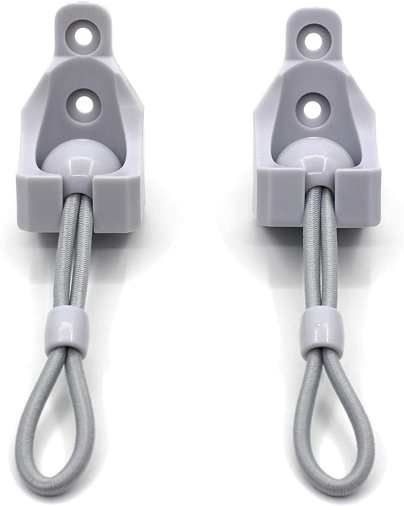 Exterior roller shade tie downs Bungee cords balls with square receivers Gray