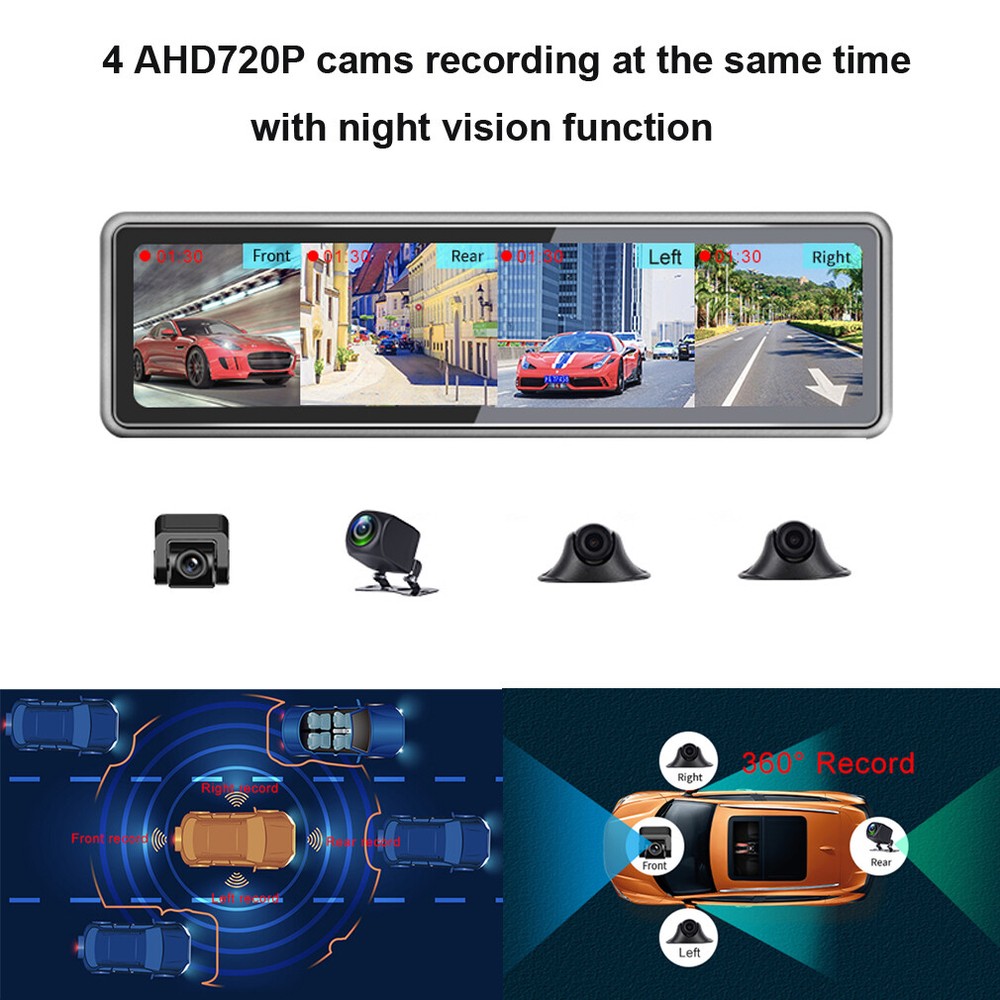 4 cameras recording Android 8.1 mirror dash camera video recorder dashboard DVR