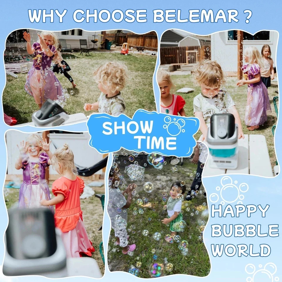 Bubble Machine with Remote Control, Automatic Rotation RGB Lights, 1800mAh