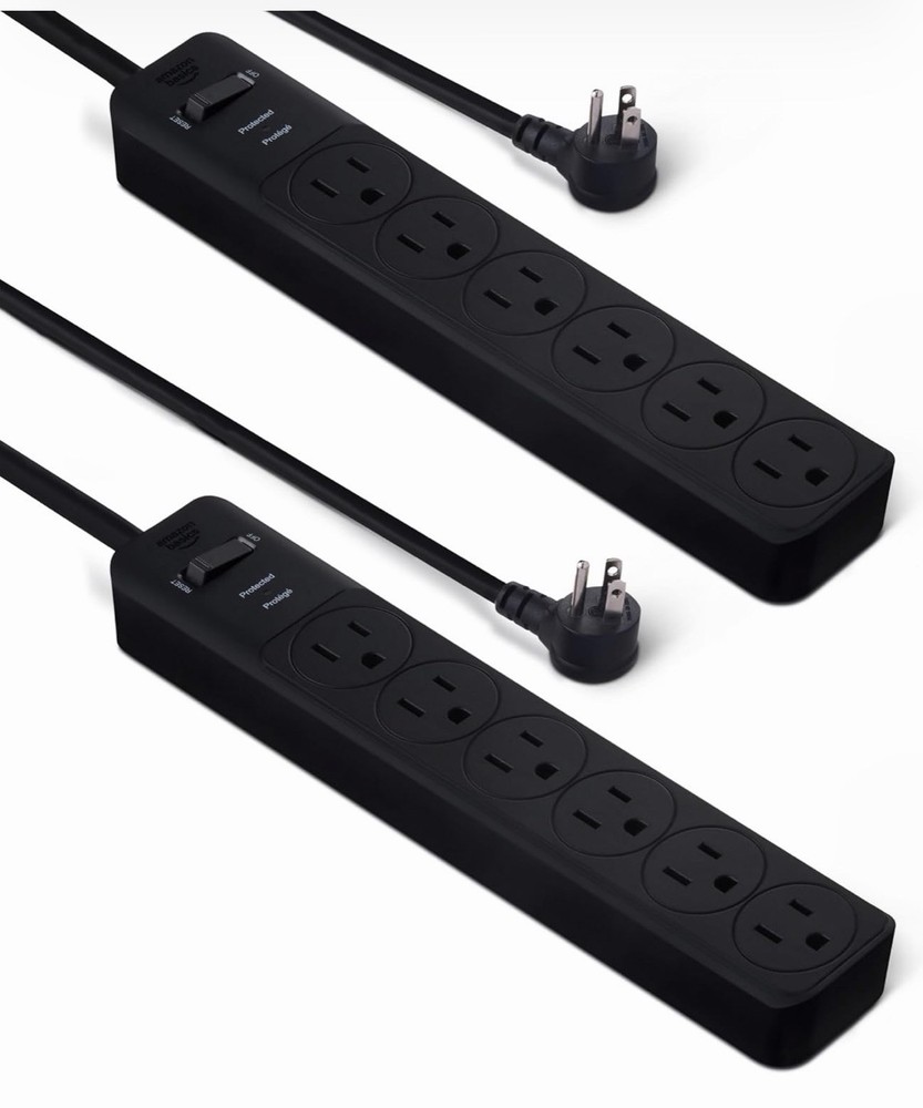 Amazon Basics Rectangle 6-Outlet Surge Protector Power Strip 2FT Long - 2 Pack