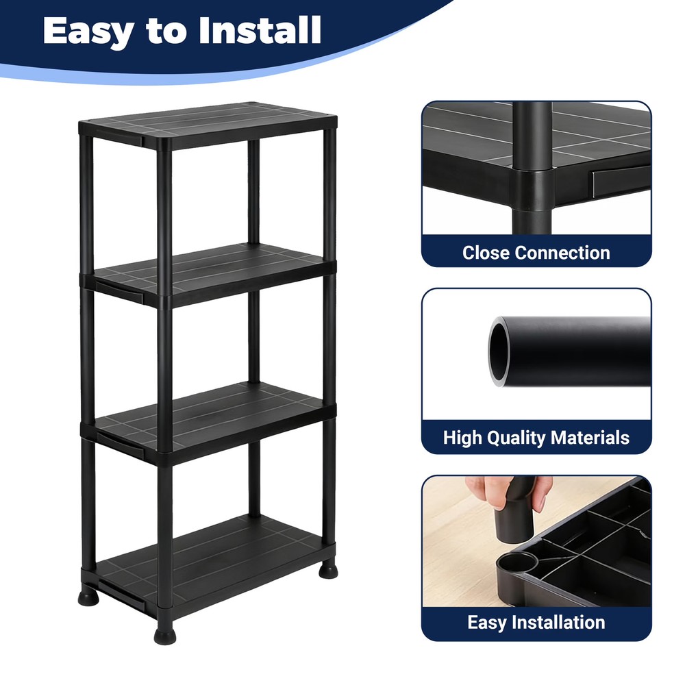 4-Shelf Plastic Storage Rack Multi-Purpose Organizer Easy Assembly for Home