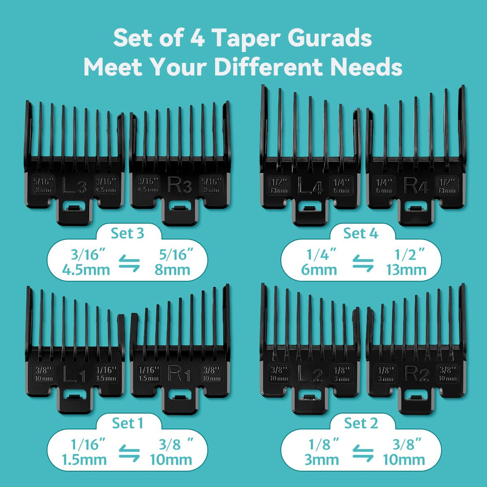 Fade Guide Set Compatible with Most Wahl Clippers, Taper Guards Replacement 4 Se