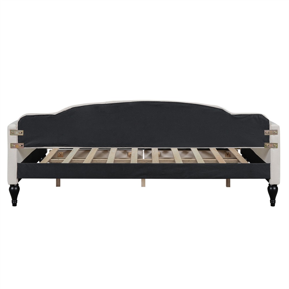 Full Size Daybed Upholstered Bed Frame Sofa Bed with 2 Storage Drawer Beige