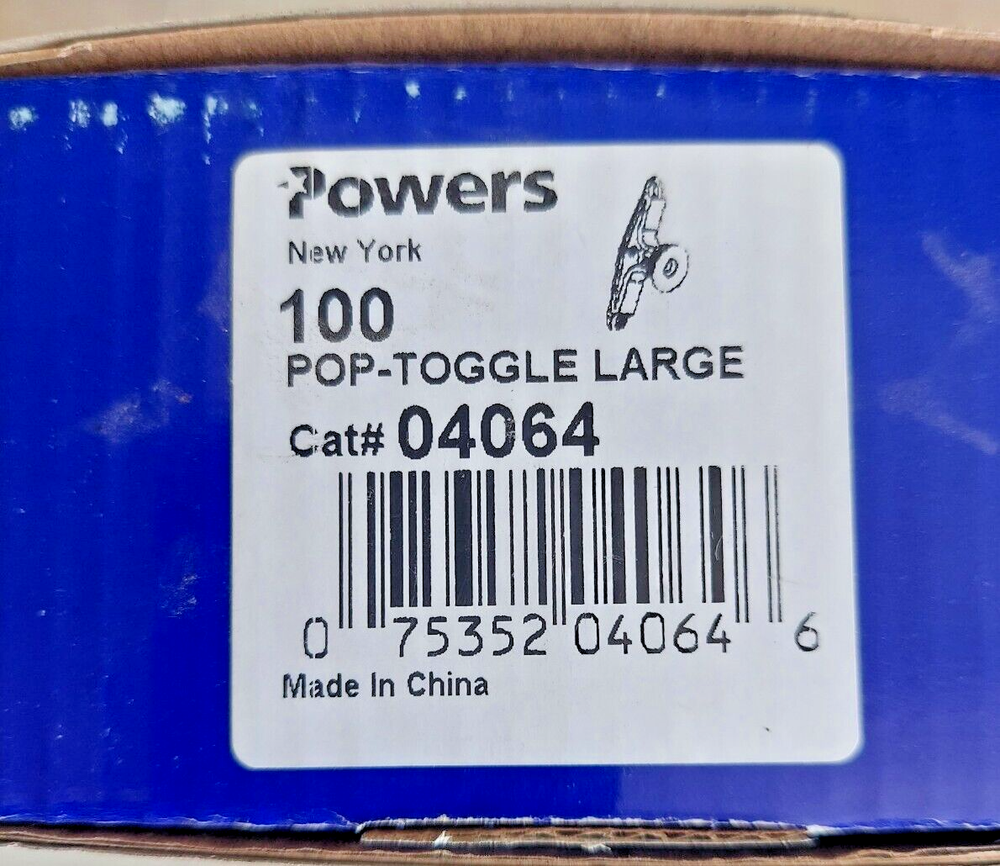 Box of 100 - Powers Fasteners Large Pop Toggle 04064