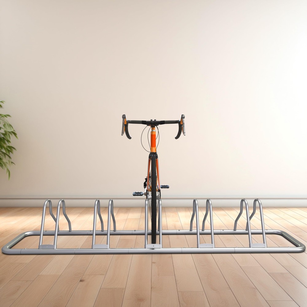 Bicycle Floor Parking Stand Adjustable Storage for 5 Bikes Silver