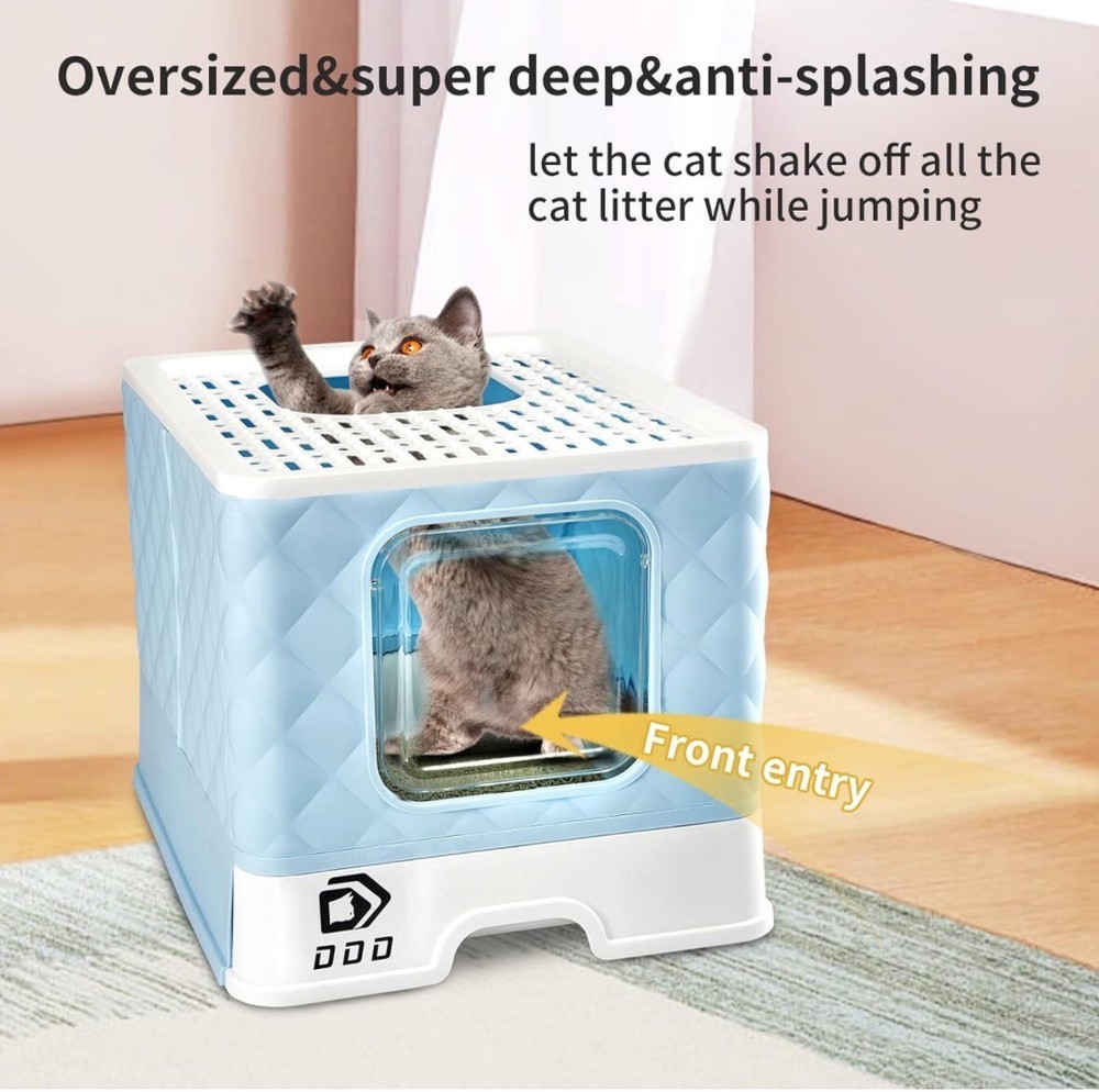 DDD Cat Litter Box with Lid Cover & Scoop Front Entry Top Exit