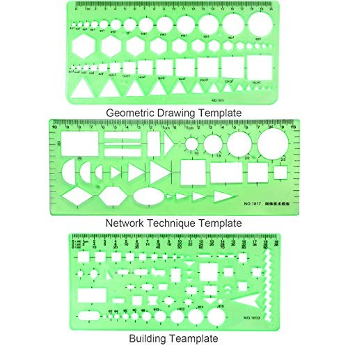 11PCS Geometric Drawings Templates, Drafting Stencils Measuring Tools,