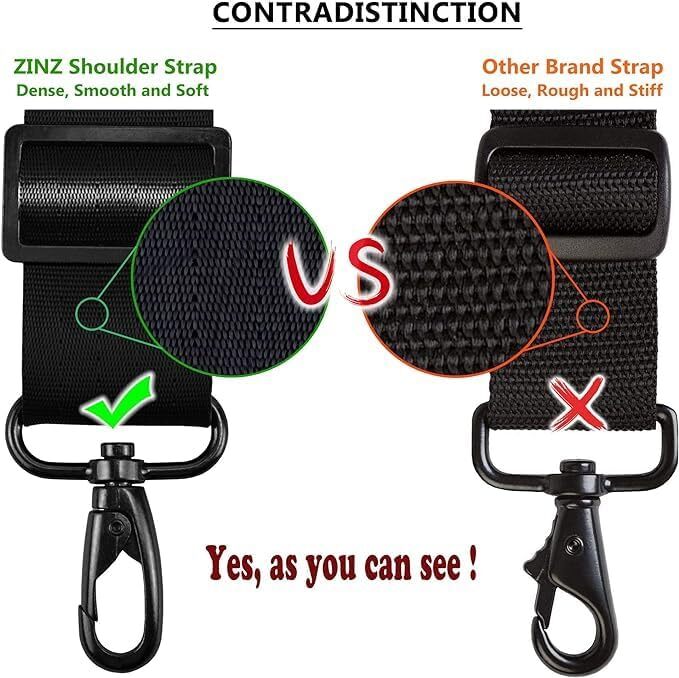 ZINZ Bag Shoulder Strap, Padded Adjustable Strap 57“, Black