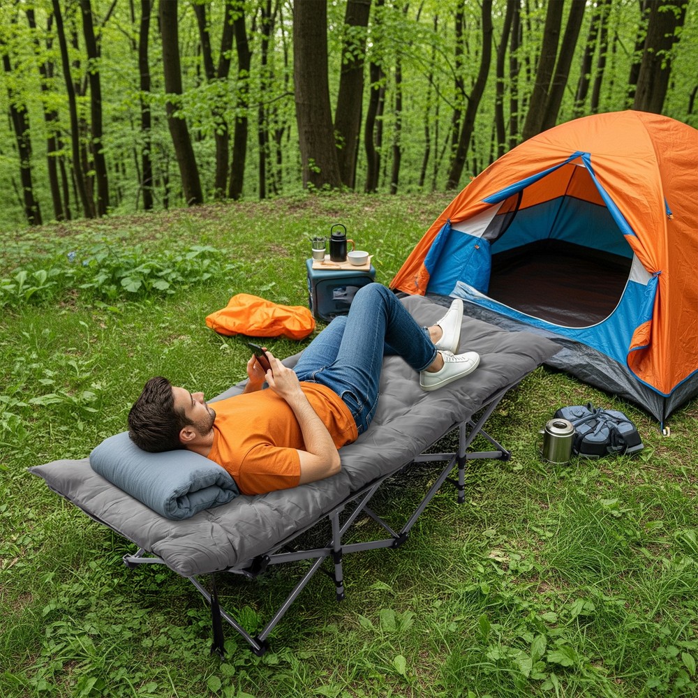 Folding Camping Cot Bed with Soft Pad, Portable Outdoor Cot