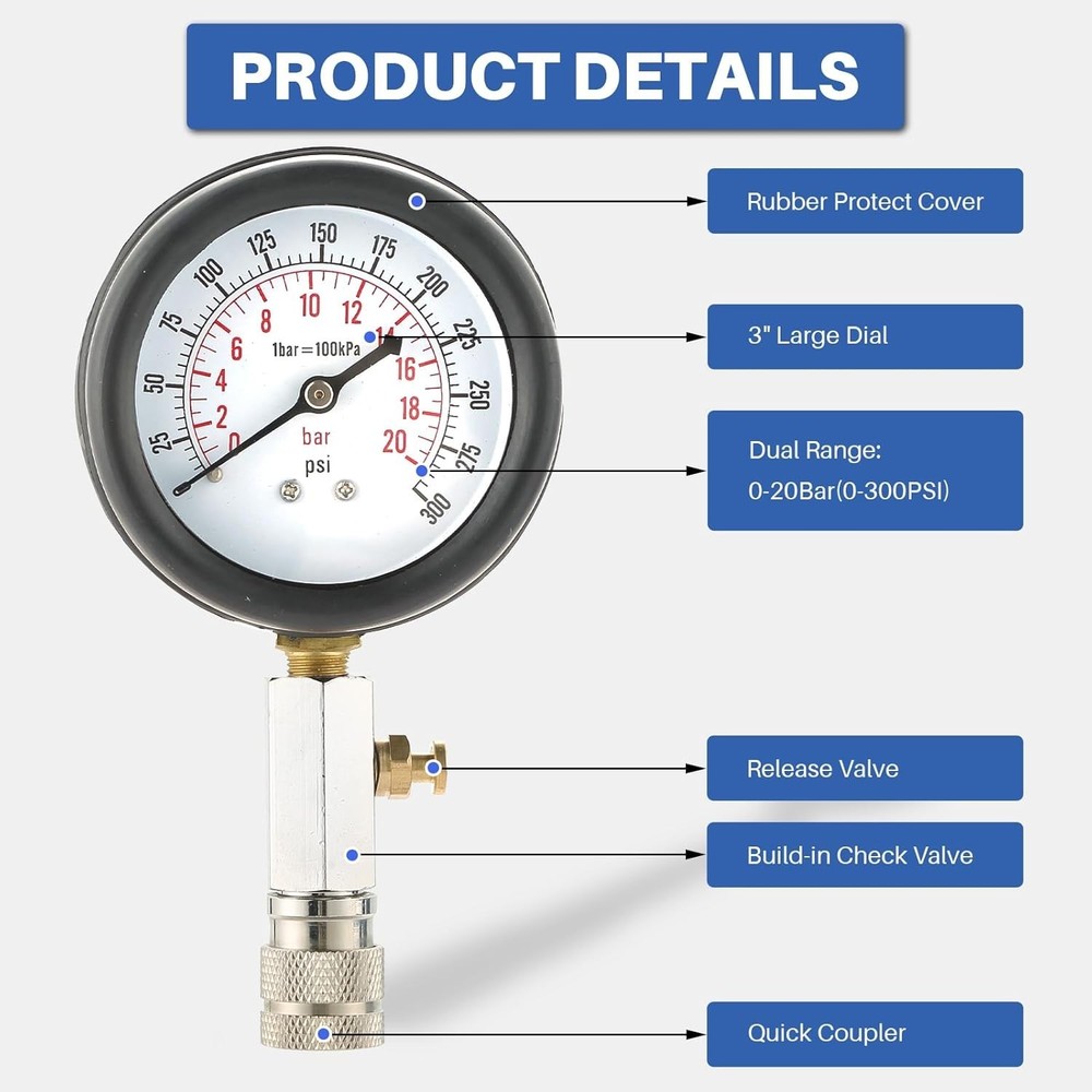 AUTO ATV CAR MOTORCYCLE ENGINE COMPRESSION TESTING GAUGE GAGE CHECK TEST KIT