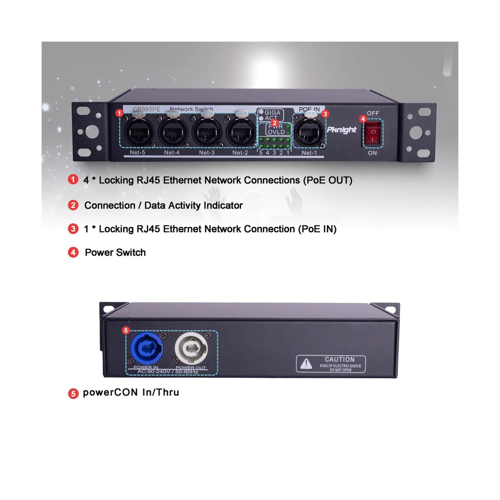Pknight Stage Signal etherCON Network Switch POE Available
