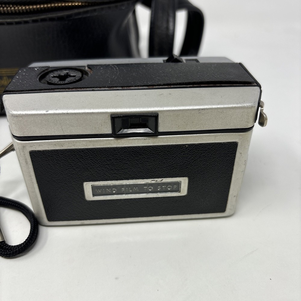 Vintage Kodak Instamatic 304 Black & Silver Camera And case Untested