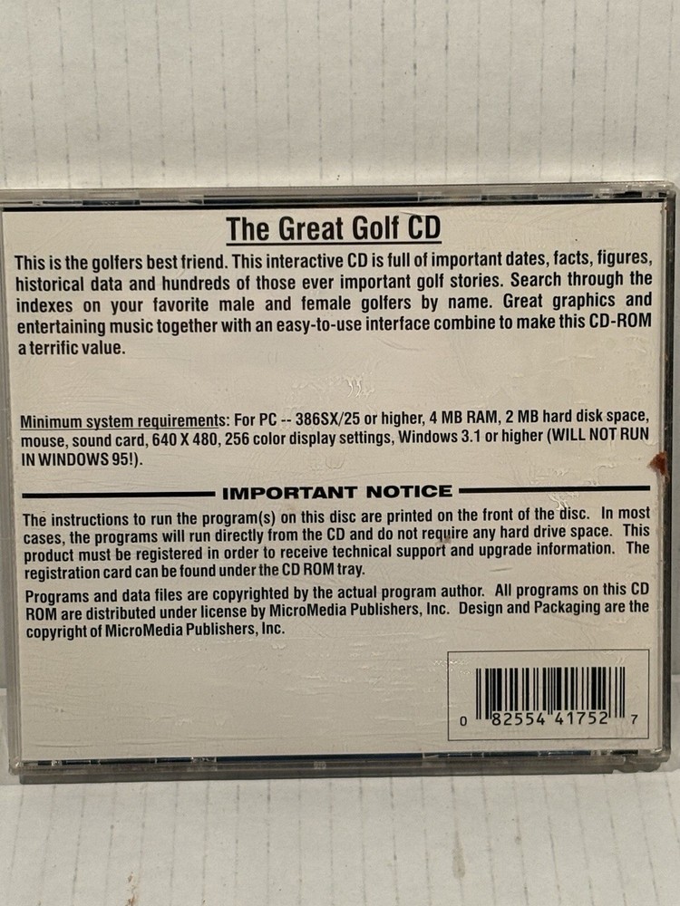 Golf The Great Golf CD Links Legends Lore CD-ROM Windows Dates Facts Stories