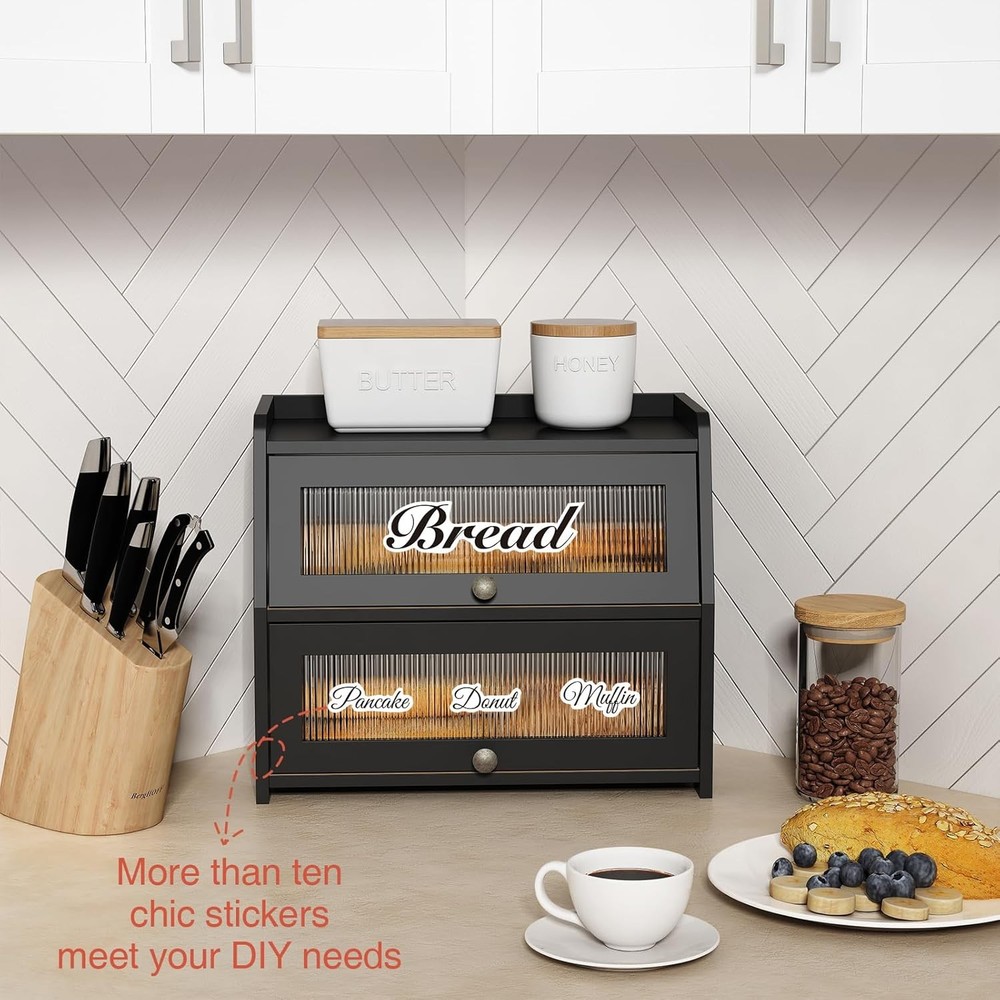 Large Bread Box for Kitchen Countertop, Black Extra Large,