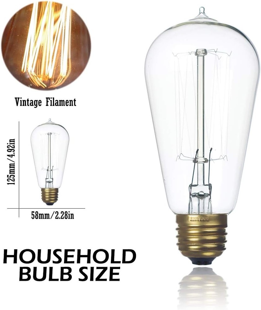 Jslinter 6-Pack Edison Light Bulb, Warm White 6 Count (Pack of 1),