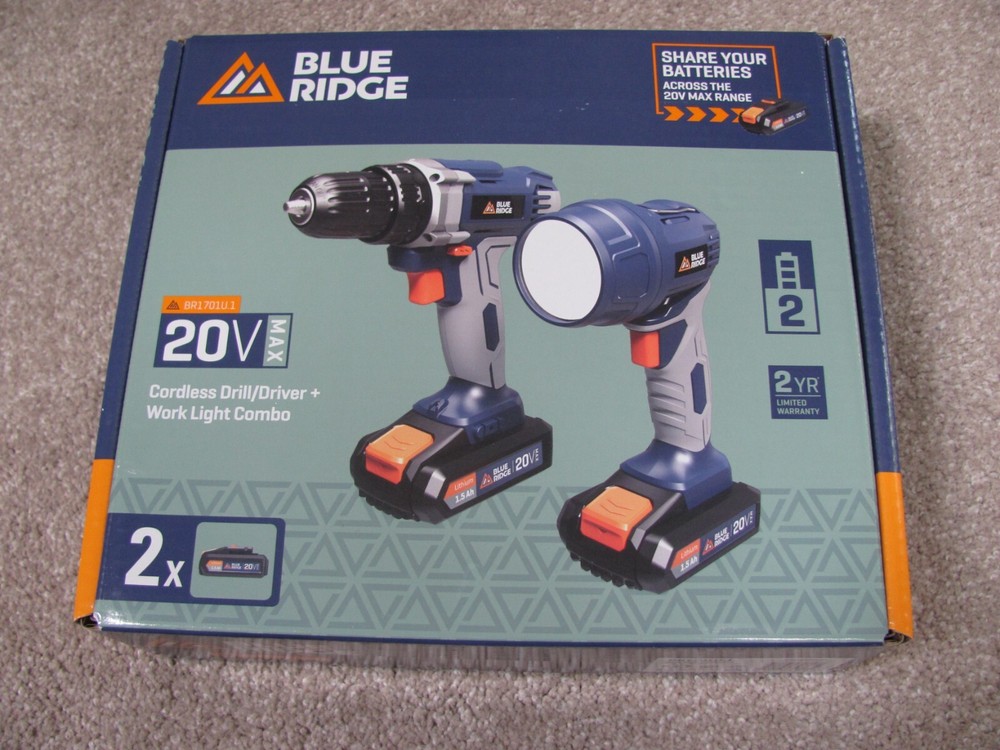 Blue Ridge Tools Cordless Drill/Driver & Work Light: 20V Lithium Ion 2 Batterie