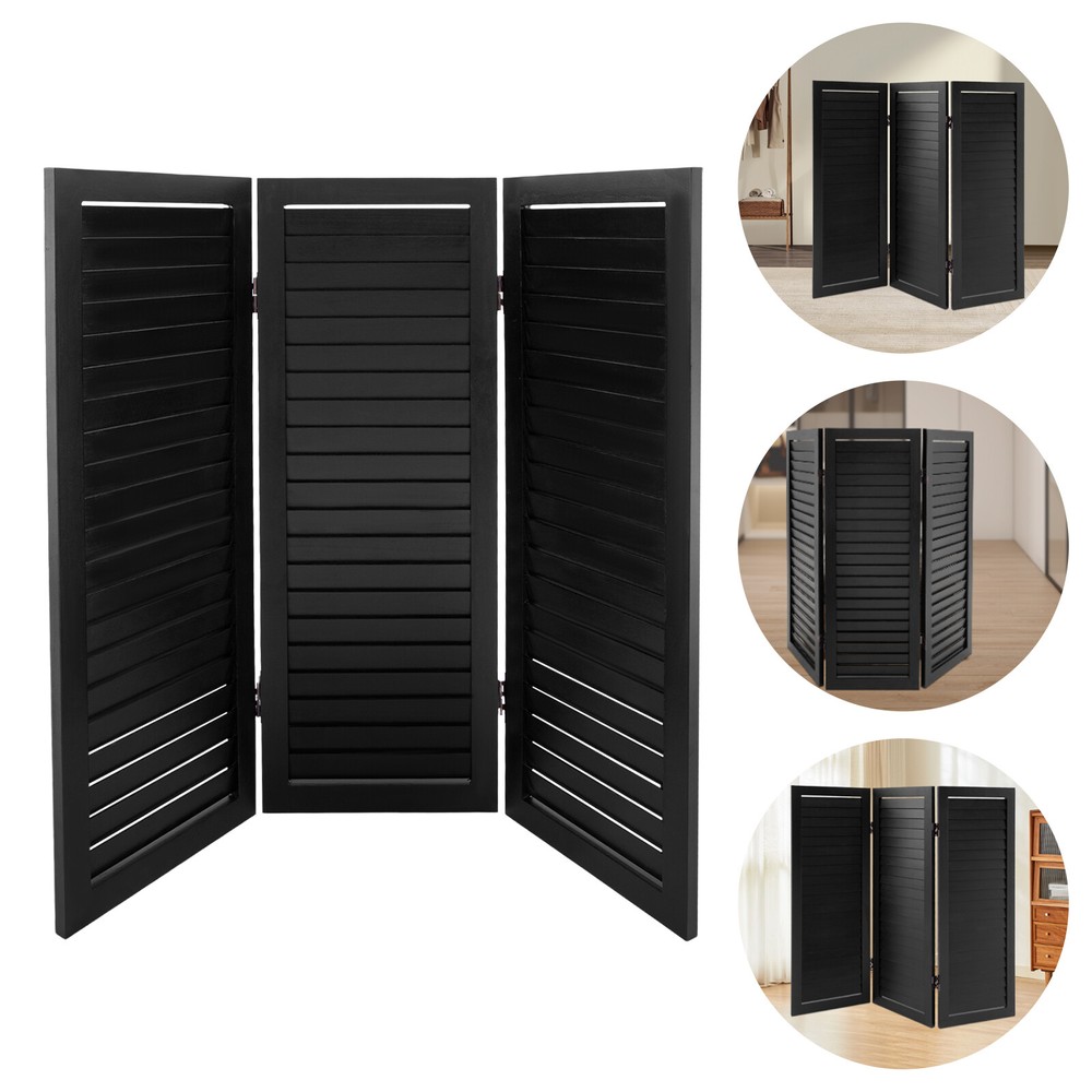 3 Panel Wood Room Divider Folding Privacy Screen Freestanding Partition Black
