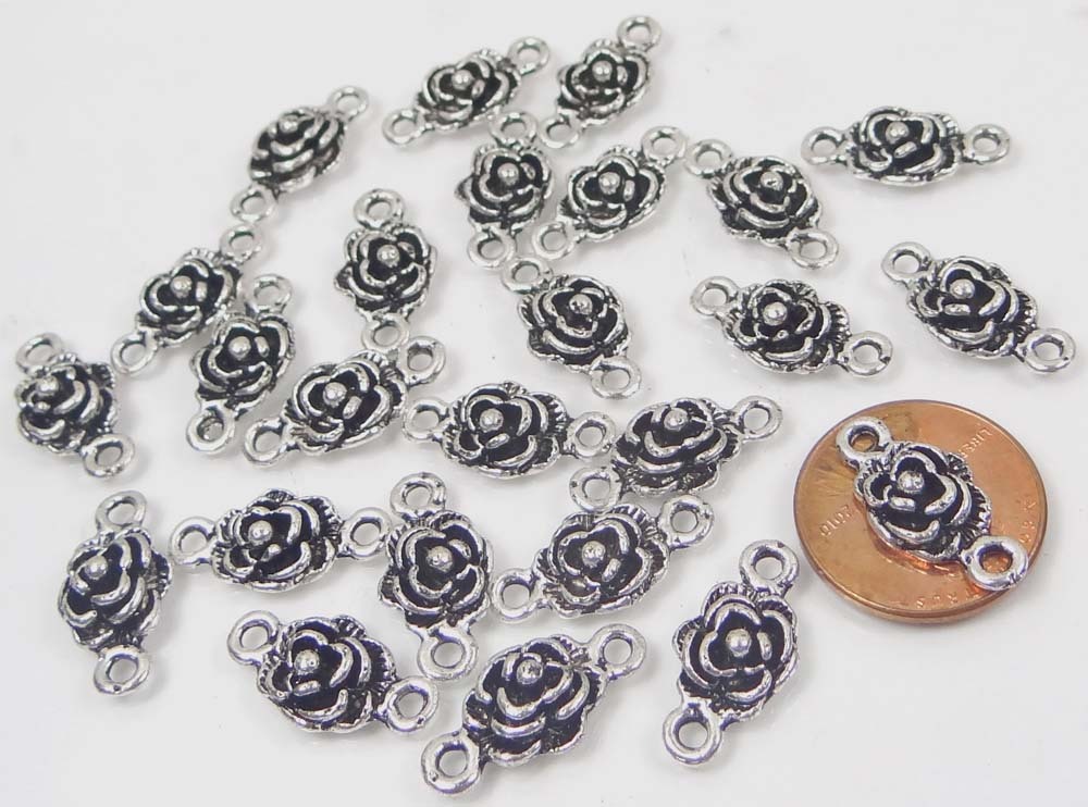 20 Antique Silver Pewter Rose Link Connector
