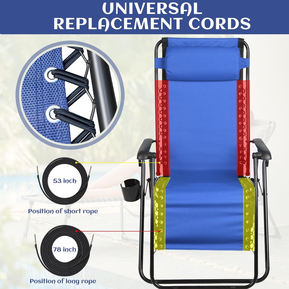 Zero Gravity Chair Replacement Cord，12 Pack Elastic Cords, Repair Straps for ...