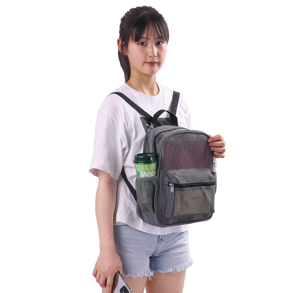 MAY TREE Grey Mesh Backpack for School, Beach, 10*4.5*12 inches,