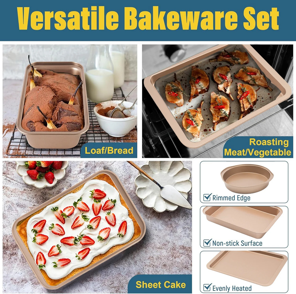 Stackable Bakeware Set, 6-Piece Nonstick Baking Pan Set for Kitchen, Oven & Dish