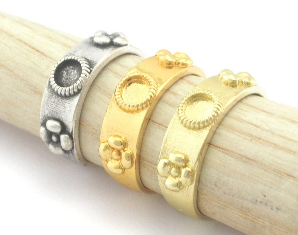 Flower Adjustable Ring Bezel Base Blank Raw brass,silver,shiny gold-silver 4680